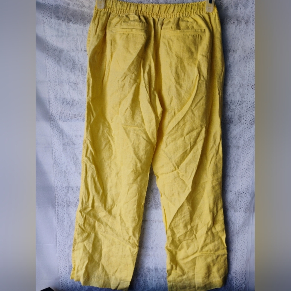 Vince Camuto Yellow Wide Leg Linen Pants Sz S Beach Vibe - Picture 2 of 3